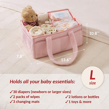 luxury little Soft Baby Diaper Caddy Organizer, Nursery Storage Basket with Removable Divider, Portable Baby Diapers Basket, Gifts for New Parent, Baby Shower (Baby Blue)