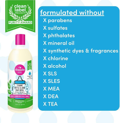 Dapple Baby Bottle & Dish Foaming Power Spray, Hypoallergenic Dish Soap for Baby Bottles, Powered by Plants, Fragrance Free, 16.9 Fl Oz (Pack of 2)
