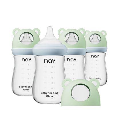 yanyoyo Natural Glass Baby Bottle for Breastfeeding Babies, 5.4oz Anti-Colic Baby Bottle with Natural Response Nipple(S), Clear, Wide Neck, 2 Pack, 1 Months+