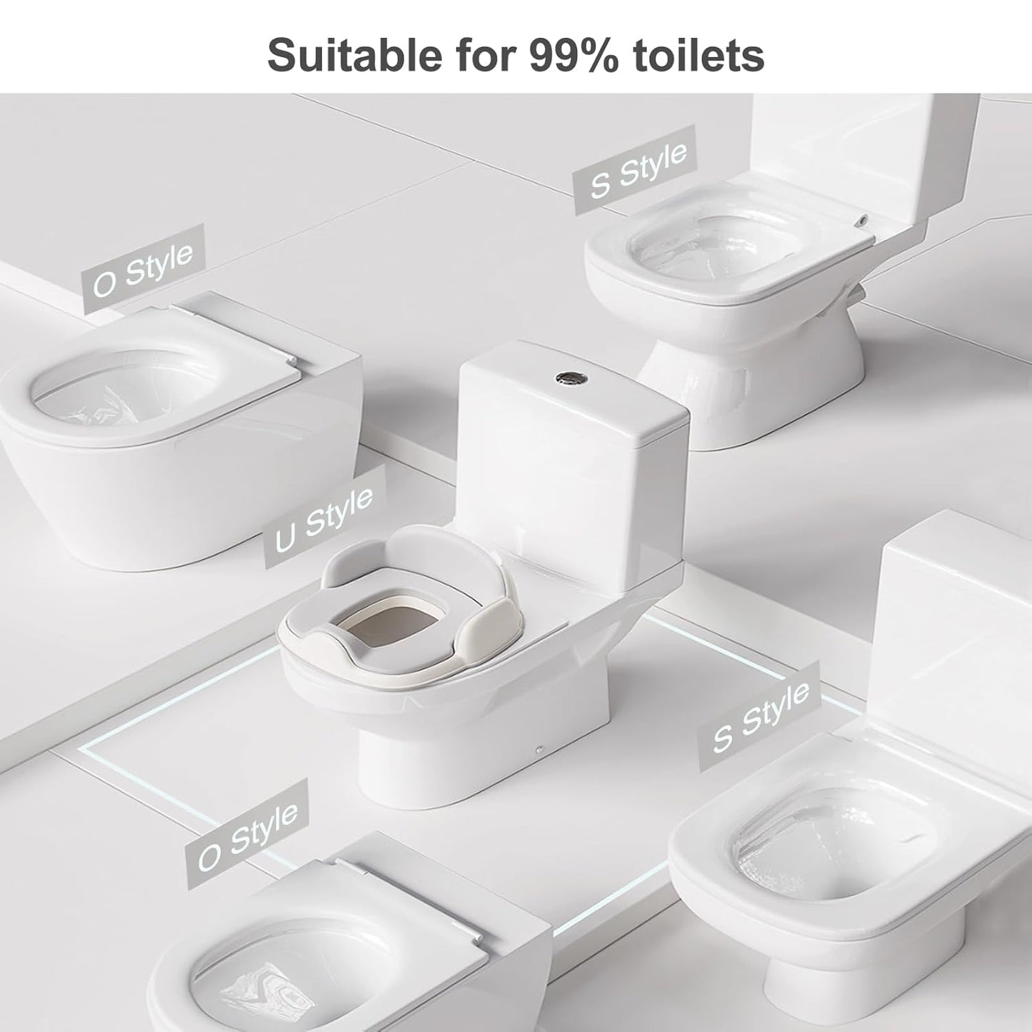 Bebamour Potty Training Toilet 3 in 1 Multi-Functional Potty Seat Detachable Baby Potty Step Stool Anti-Slip Stable Potty Training Toilet with 100 Pack Trash Bags for Baby Toddler Kids(Grey)