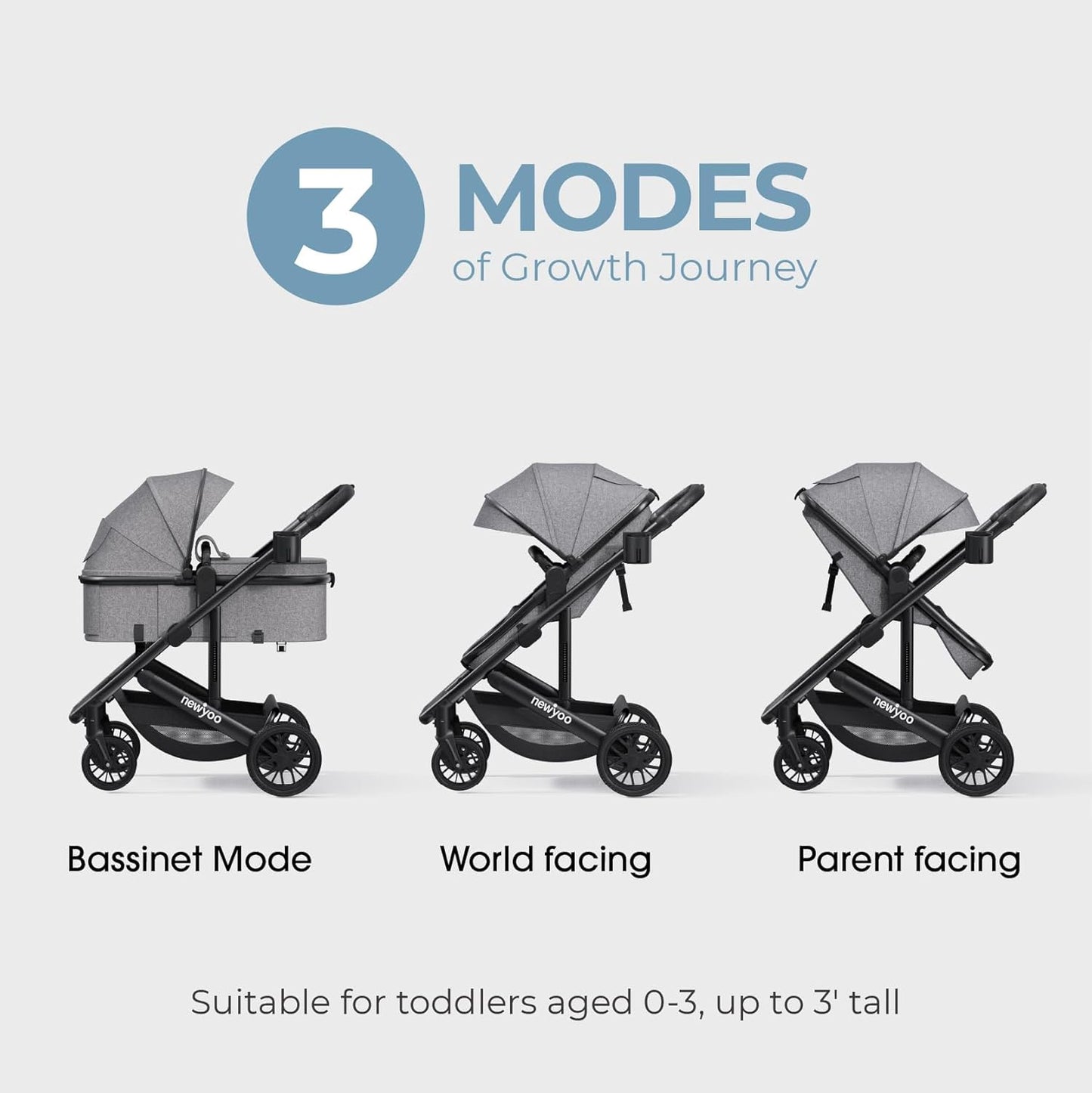 newyoo Infant Stroller with Bassinet Mode, Nestro 516M, Convertible Baby Strollers with Reversible Seat & Cup Holder, Coches para Bebes, 2-in-1 Rear-Facing Pram, Warm Taupe