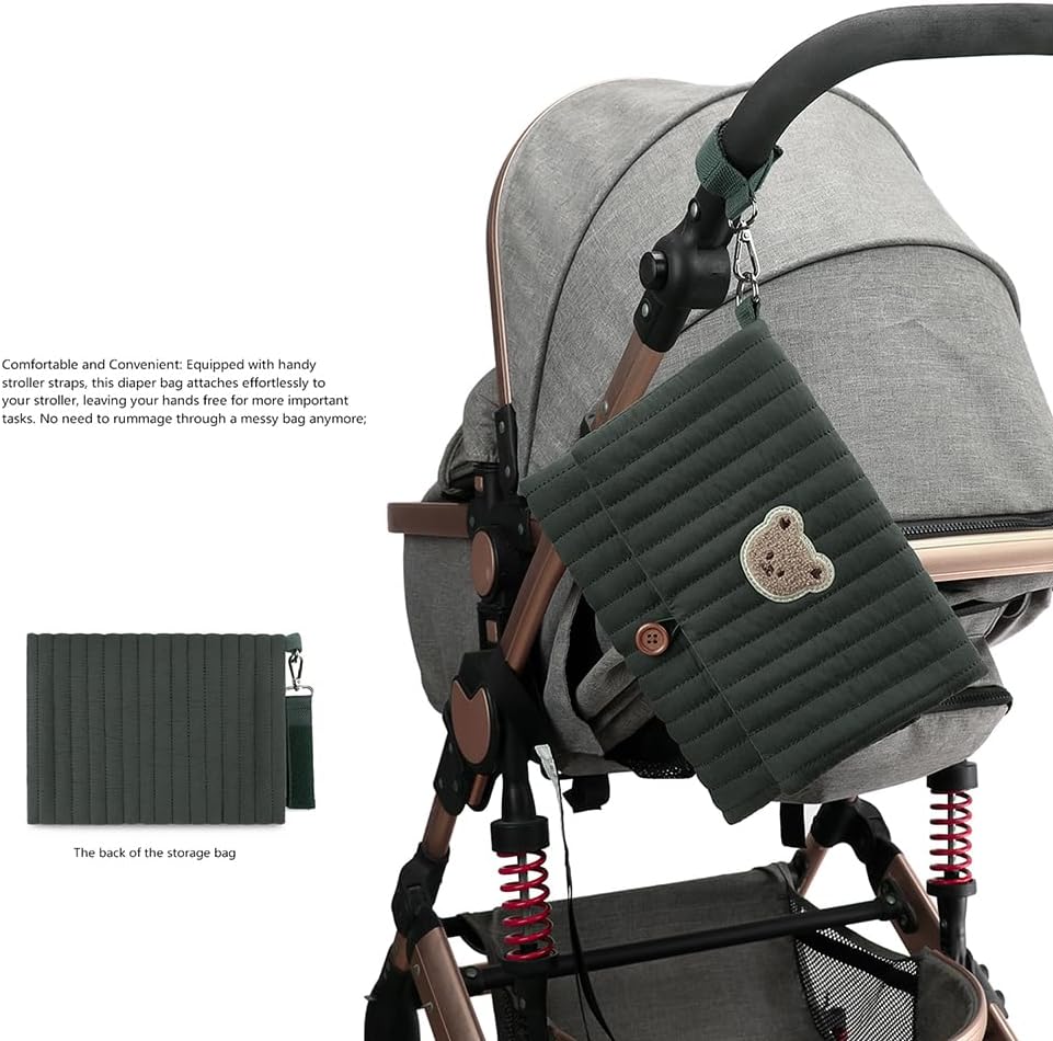 MOMIGO Baby Diaper Bag Organizer Pouches Waterproof Mini Diaper Bag - 2 pcs/set Foldable Hanging Bag Reusable, Washable or Cloth Diapers, with Gift for Baby Shower (Khaki（A）)