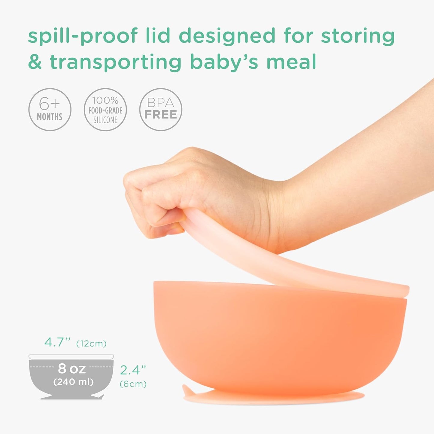 Olababy Baby Led Weaning Advanced Feeding Set – Silicone Training Spoon & Suction Bowl with Lid, BPA Free Self-Feeding Set for Babies 6+ Months (2 Piece)