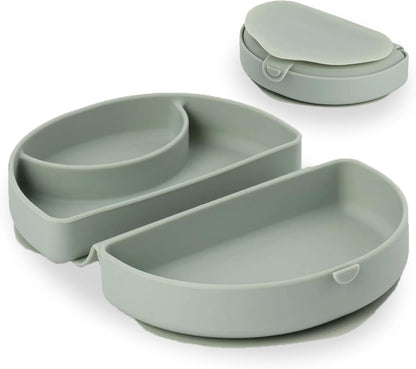 Miniware Baby Travel Plate with Suction - Foldable Silicone Baby Travel Essential to Promote Self-Feeding - Dishwasher Safe, BPA Free, Food Grade Silicone Baby Plate For On The Go - Sage Silifold