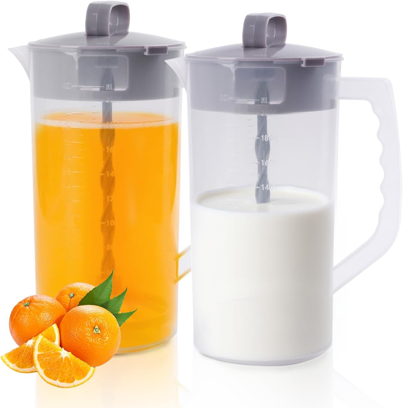 2 Quart/64oz Mixing Pitcher with Adjustable Plunger & Lid - BPA-Free, Leakproof Drink Container for Juice, Formula, Tea - Wide Mouth, Easy Clean, Vortex Mixing Technolog