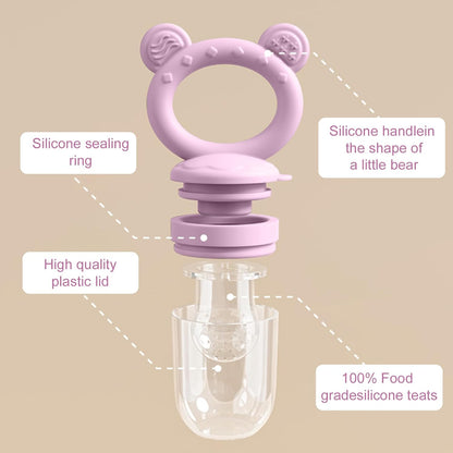 WAJIAYON Baby Breastmilk Popsicle Molds & Baby Fruit Feeder (4 Pack), Infant Food Freezer Tray Storage Containers, Silicone Teething Pacifier Feeder and Teether for Babies,Boys and Girls-Pink&Purple