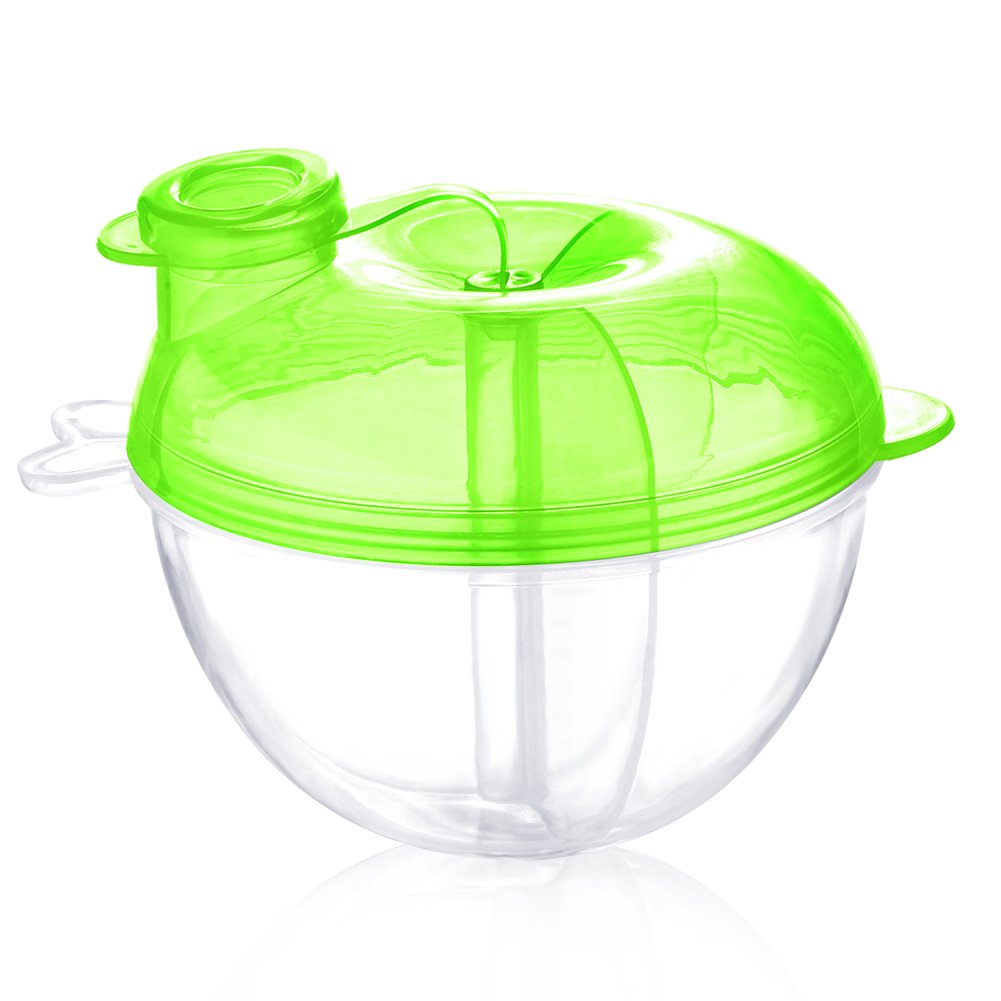 Accmor Baby Formula Dispenser for On-the-Go Feedings, Three-Compartment Non-Spill Formula Container to Go, Snack Milk Powder Dispenser for Traveling with Infant Toddler, Green, 2 Pack