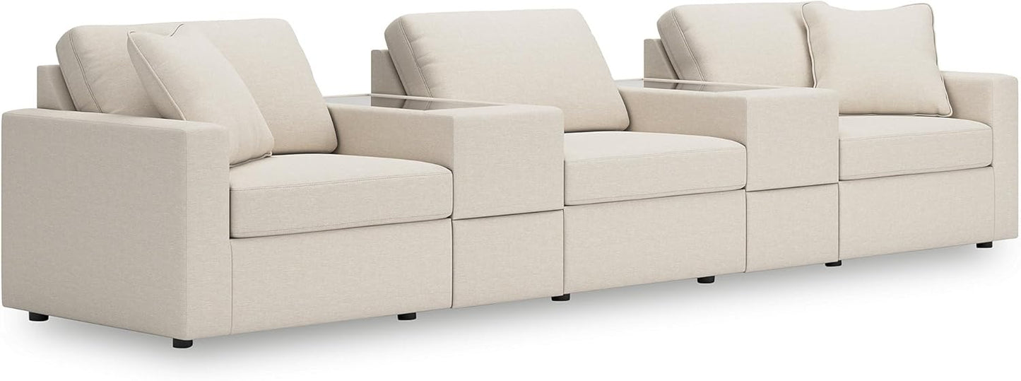 Signature Design by Ashley Modmax Coastal Press-Back Swivel Glider Rocker Recliner with Machine Washable Cover, Hidden Storage Compartments and 2 Bolster Pillows, Beige - Colors A