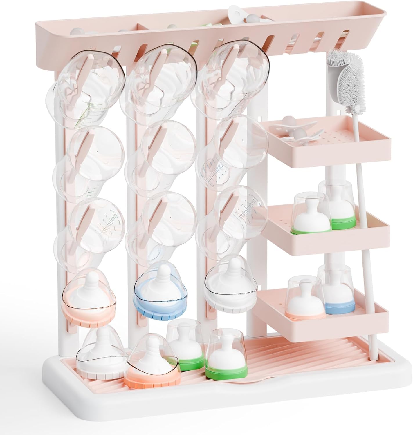 Yieach Larger Baby Bottles Drying Rack for 20 Bottles,Space Saving Feeding Drying Rack for Baby Bottles for Countertop,Vertical Baby Bottle Holder & Storage Station for Pacifiers,Breast Pump,Grey