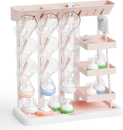Yieach Larger Baby Bottles Drying Rack for 20 Bottles,Space Saving Feeding Drying Rack for Baby Bottles for Countertop,Vertical Baby Bottle Holder & Storage Station for Pacifiers,Breast Pump,Grey