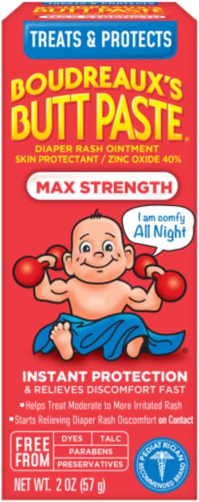 Boudreaux’s Butt Paste Diaper Rash Ointment, Baby Rash Cream Skin Protectant, Fast Relief, Soothing Barrier Cream, Original, Maximum Strength, 2 Ounce Tube (Variety Pack of 2)