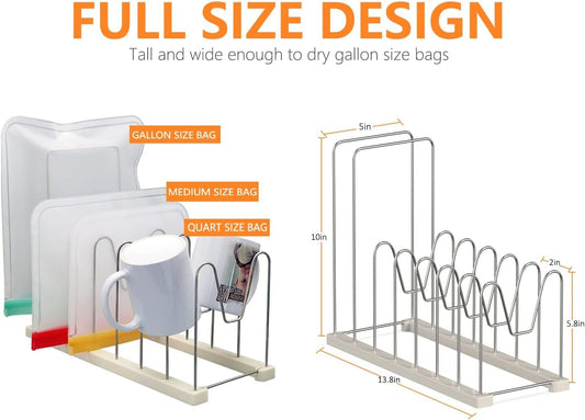 Reusable Bag Drying Rack, Silicone Bag Drying Rack, Dryer Rack for Ziplock Gallon, Snack, Sandwich Bags, Bottle Dryer Rack for Cup & Glasses,Pan Lid & Cutting Board Organizer