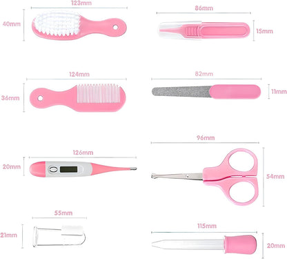 Baby Grooming Kit, Infant Safety Care Set with Hair Brush Comb Nail Clipper Nasal Aspirator,Baby Essentials Kit for Newborn Girls Boys (Grey White)