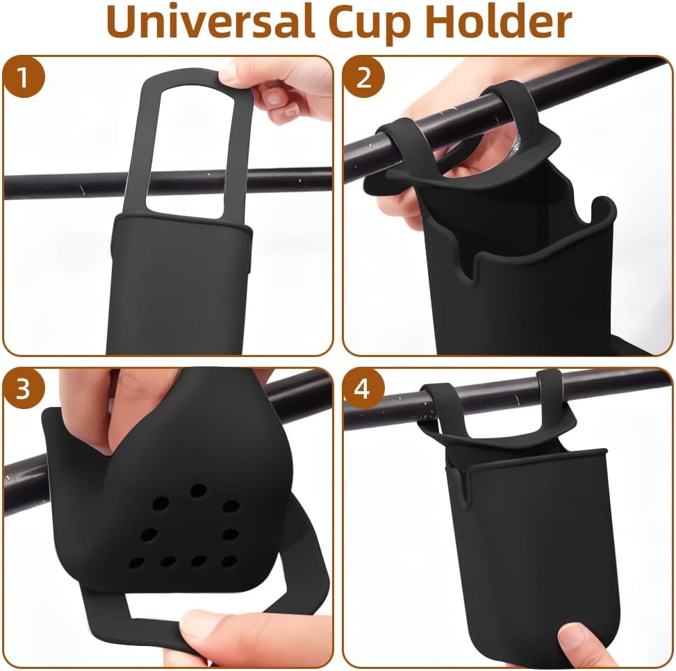 Stroller Cup Holder, 2 Pack Silicone Portable Cup Holder Storage Organizer for Strollers, Treadmills, Wheelchairs, Golf Cart, Picnic, Park, Garden and Travel (Black)