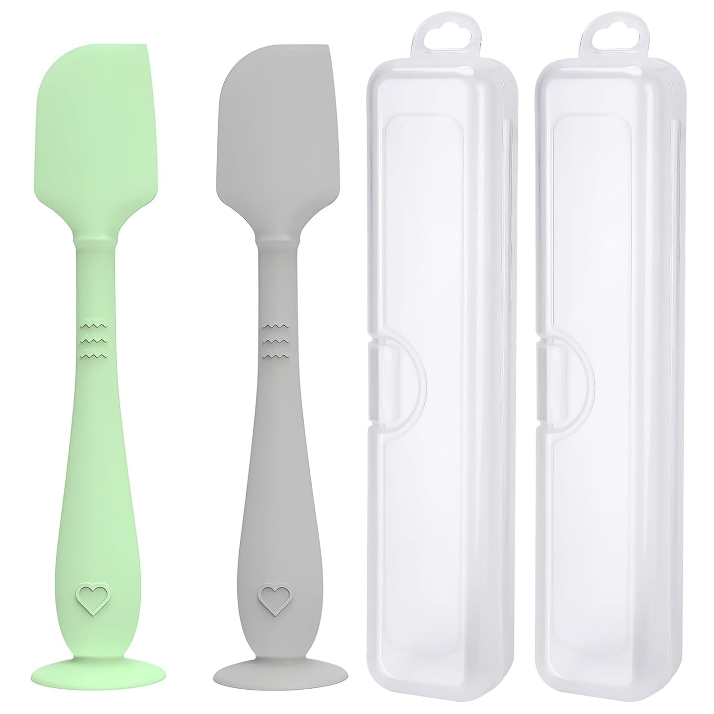 2 Pack Diaper Cream Spatula with Hygienic Travel Case, Butt Spatula Baby with Suction Base, Baby Butt Paste Spatula, Soft Silicone Diaper Rash Cream Applicator Large Size (Blue & Offwhite)