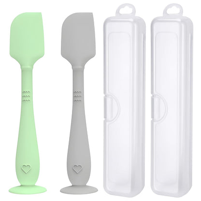 2 Pack Diaper Cream Spatula with Hygienic Travel Case, Butt Spatula Baby with Suction Base, Baby Butt Paste Spatula, Soft Silicone Diaper Rash Cream Applicator Large Size (Blue & Offwhite)