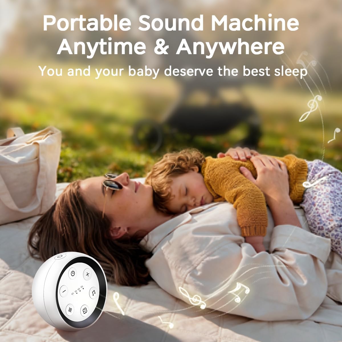 Continuous Sound Machine Battery Small White Noise Machine for Baby Kids Adult with 32 Soothing Sounds 32 Volume Levels Sleep Brown Noise Machine for Travel Office Privacy with 4 Timer & Memory