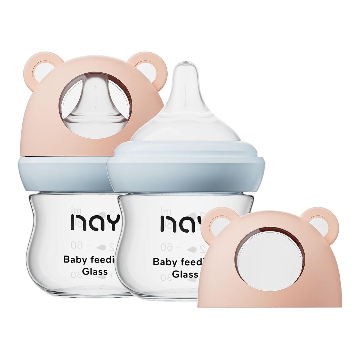 yanyoyo Natural Glass Baby Bottle for Breastfeeding Babies, 5.4oz Anti-Colic Baby Bottle with Natural Response Nipple(S), Clear, Wide Neck, 2 Pack, 1 Months+
