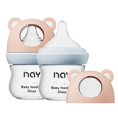 yanyoyo Natural Glass Baby Bottle for Breastfeeding Babies, 5.4oz Anti-Colic Baby Bottle with Natural Response Nipple(S), Clear, Wide Neck, 2 Pack, 1 Months+