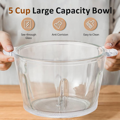 Food Processor Cordless Vegetable Chopper with 5 Cup Stainless Steel Bowl＆6000mAh USB Rechargeable Battery, Electric Garlic Meat Choppers BPA-free Baby Food Processors Blender Mincert(White)