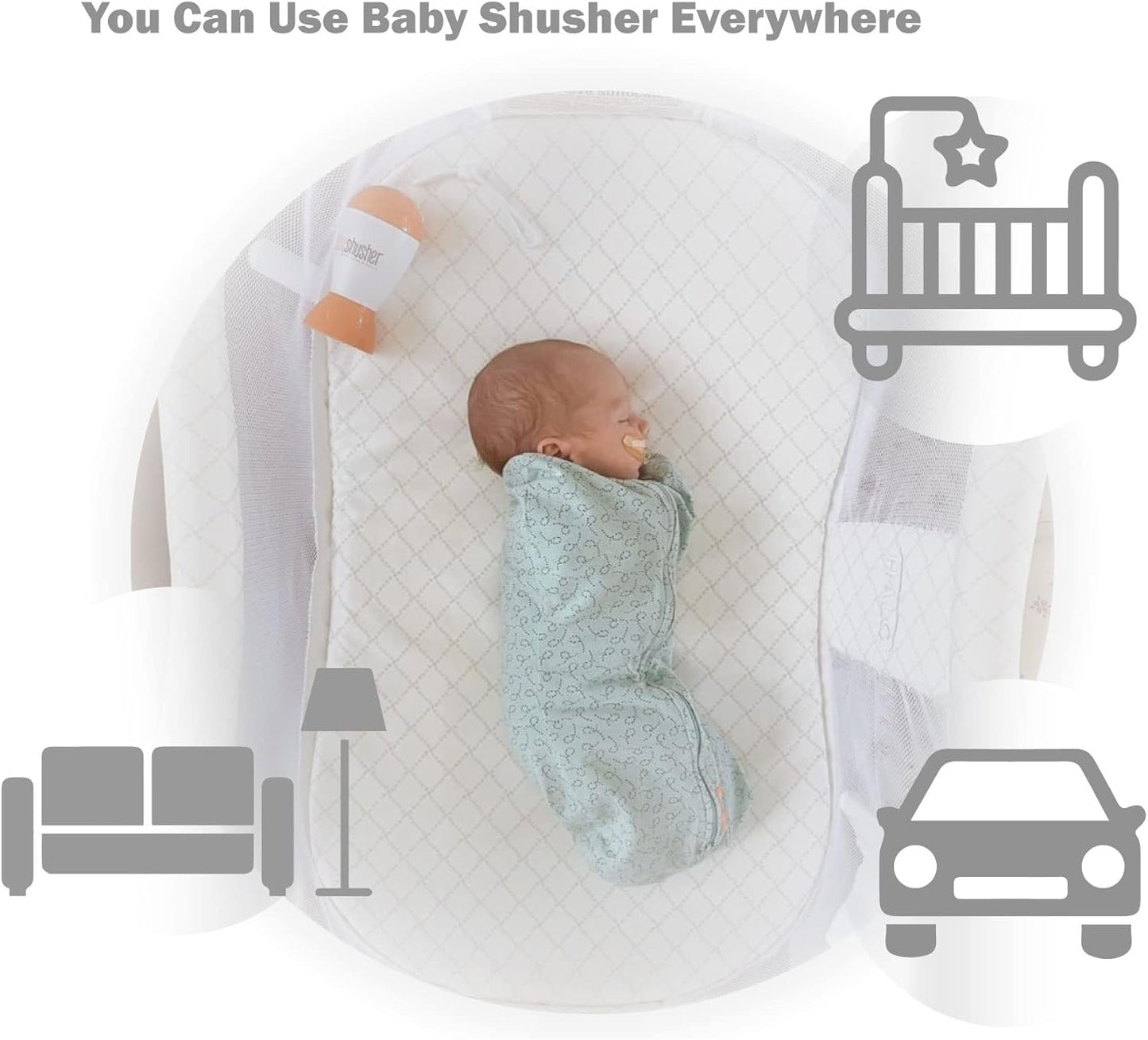 Baby Shusher Portable Sound Machine - Mom-Like 'Shh!' Sound for Baby, Sleeping Soother, Newborn Essentials for Crib, Battery Operated Hush, Travel Friendly, Shower & Registry Gift - 1 Count