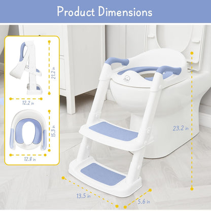 Forbena Potty Training Toilet Seat with Step Stool Ladder, Toddler Kids Potty Seat for Boys Girls, Non Slip Foldable Toilet Training Seat with Soft Cushion, Comfortable Handles (White-Grey)