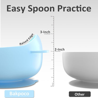 Bakpoco Toddler Bowls with suction & Utensils Set, 2-in-1 Stainless Steel 304 Kids Feeding Bowl & Silicone Suction Baby Bowl with Spoons and Forks, First Self-feeding Training Set, Organic Bloom