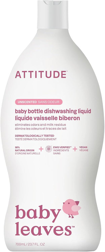 ATTITUDE Baby Bottle & Dish Soap, EWG Verified Bottle Cleaner, Fragrance Free & Dye Free, Removes Milk Residue & Grease, Vegan, Bulk Refill, Unscented, 67.6 Fl Oz