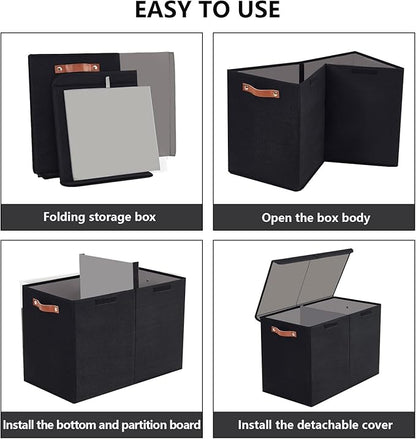Bagnizer Large Toy Storage Box with Lids, Collapsible Sturdy Baby Storage Organizer Chest Bin Basket for Kids, Boys, Girls, Playroom, Nursery, Bedroom, Closet 25"x13"x16" (Black)