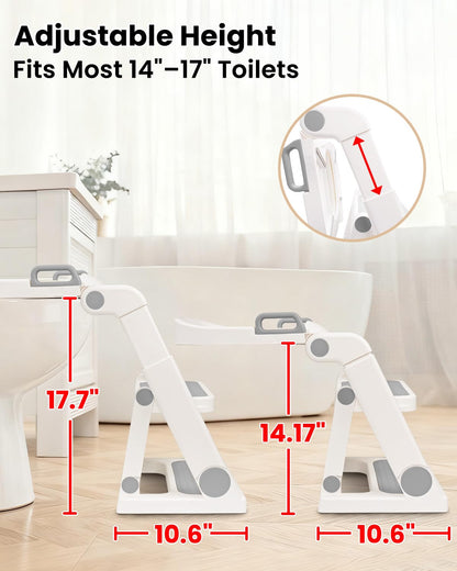 Potty Training Seat, Primlect Upgrade Ultra-Stable Toddler Toilet Seat for Kids Boys Girls, 2 in 1 Potty Training Toilet with Step Stool, Adjustable Seat and Ladder, Non-Slip Pad, Splash Guard (Grey)