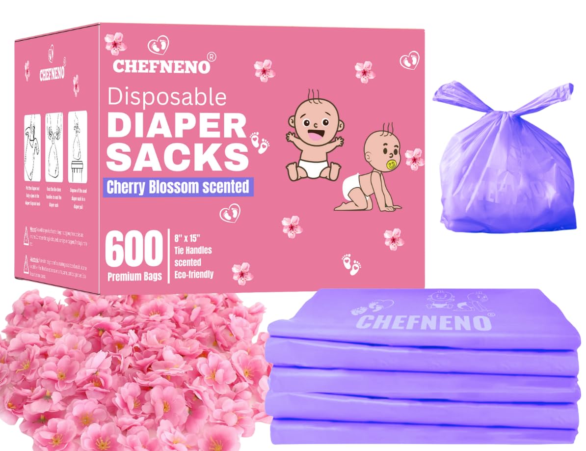 Baby Disposable Diaper Sacks (500 ct.) Fresh Baby Powder Scented Bulk Easy-Tie Diaper Sacks Nursery Trash Bags Dog Poop Bags Cat Litter Waste Bags Sanitary Pads Disposal Bags (500 Bags, Blue)