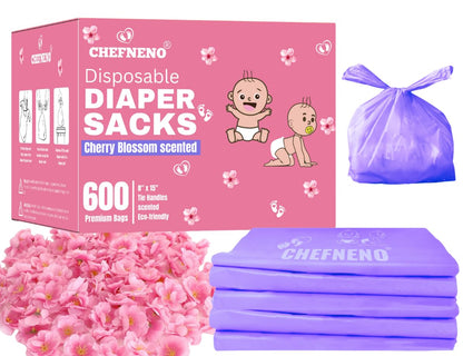 Baby Disposable Diaper Sacks (500 ct.) Fresh Baby Powder Scented Bulk Easy-Tie Diaper Sacks Nursery Trash Bags Dog Poop Bags Cat Litter Waste Bags Sanitary Pads Disposal Bags (500 Bags, Blue)