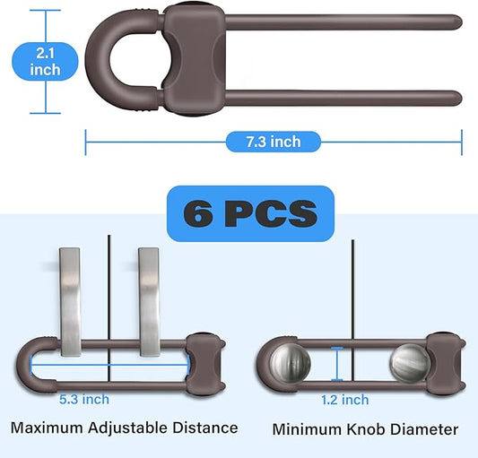 Cabinet Locks for Babies, Baby Proofing Cabinets, 6 Pack U-Shaped Child Locks for Cabinets, Child Proof Cabinet Latches,Child Safety Cabinet Locks with Adjustable by SPISPI(Brown)