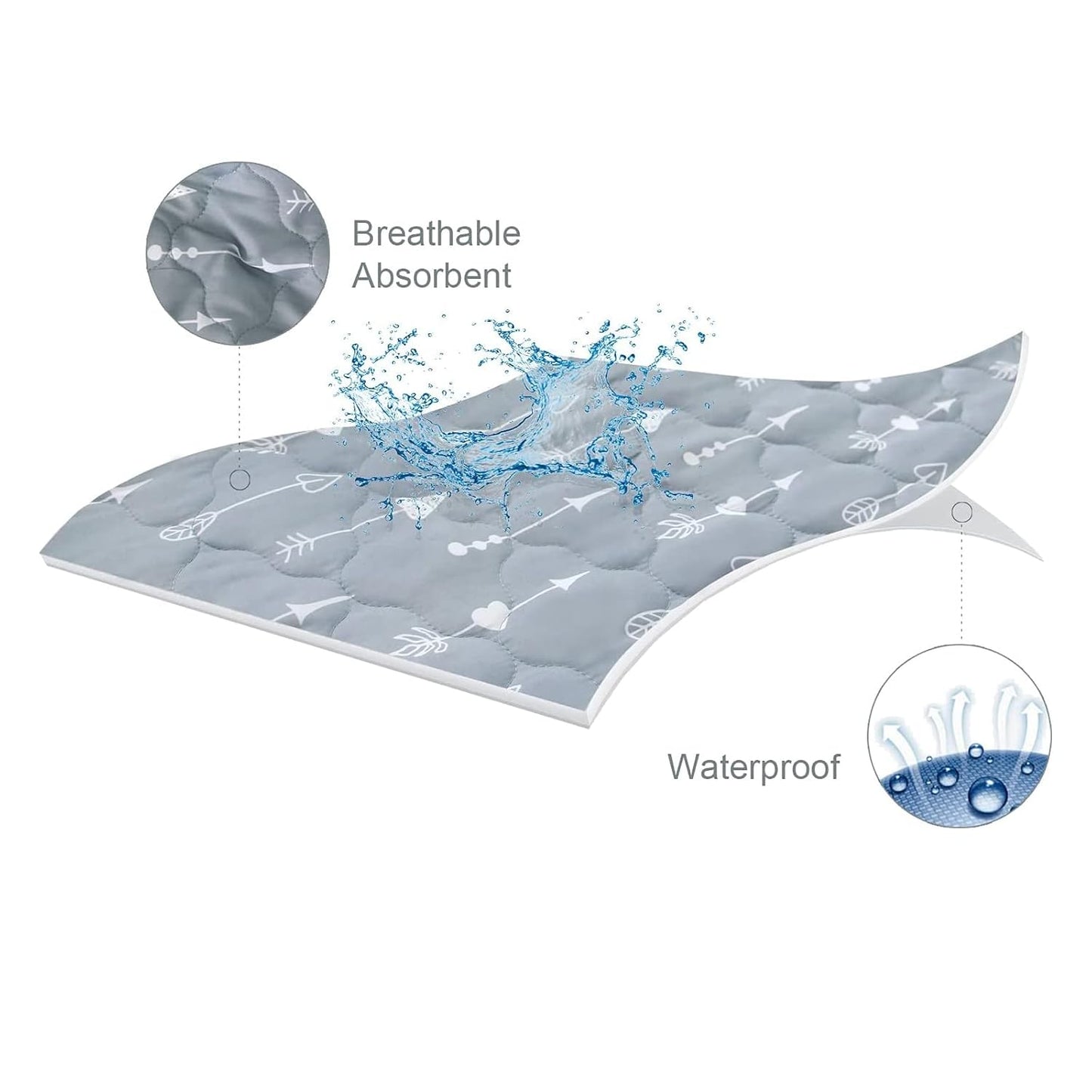 Pack and Play Sheets Mattress Pad Protector Fitted Waterproof Playard Mattress Cover, Compatible with Graco Pack n Play & Dream On Me & Pamo Babe, Playpen/Playard Sheet Quilted, Gray, 39" x 27"