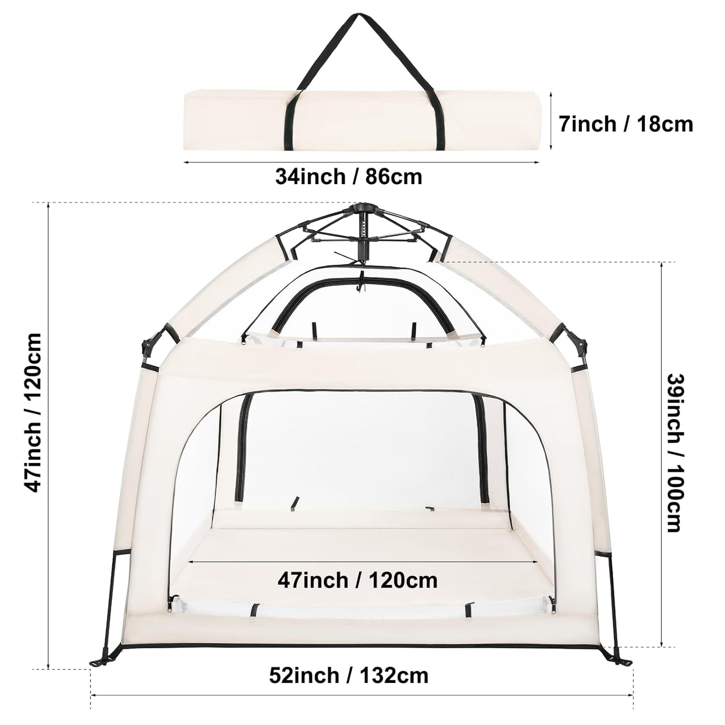 Bend River Portable Baby Playpen with Canopy, Infant Play Yard, Beach Tent, Mosquito Net for Indoor and Outdoor (Beige)