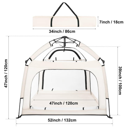 Bend River Portable Baby Playpen with Canopy, Infant Play Yard, Beach Tent, Mosquito Net for Indoor and Outdoor (Beige)