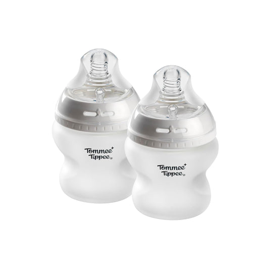 Tommee Tippee Silicone Coated Glass Baby Bottles for Feeding, 9 0z, Anti-Colic, 0+ Months, Slow Flow Breast-Like Nipple, Shatter-Proof Glass, BPA Free, Pack of 2