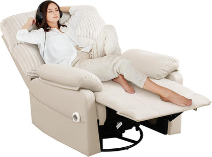 GRAINELL Oversize Power Swivel Recliner, 40in Wide Electric Glider Rocking Chair with Headrest Adjustment, USB Port, 270° Swivel, Rock 30° – for Living Room, Nursery, Black (5" 7' to 6" 1' Height)