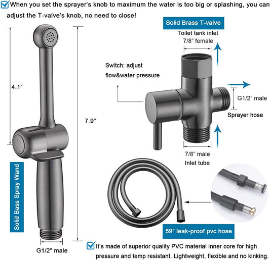Handheld Bidet Toilet Sprayer, White Bidet Spray for Toilet, Cloth Diaper Sprayer with Backflow Preventer, Adjustable Water Jet Spray with 7.9" Long Wand