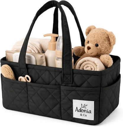 Adonia & Co Diaper Caddy Organizer – Nursery Storage Basket for Newborn Essentials Must Haves & Baby Must Haves – Portable, Machine Washable Baby Diaper Bag Organizer (Brown)