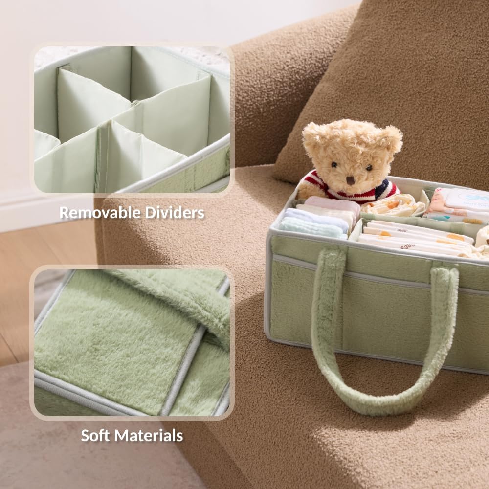 luxury little Soft Baby Diaper Caddy Organizer, Nursery Storage Basket with Removable Divider, Portable Baby Diapers Basket, Gifts for New Parent, Baby Shower (Baby Blue)