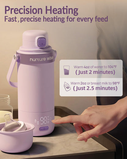 Portable Bottle Warmer, World’s First with Battery Protection Case & Built-in Sterilizer, IPX5 Water-Resistant, Triple-Leak Proof, Fast Heating, 18oz Capacity for Breast Milk & Formula