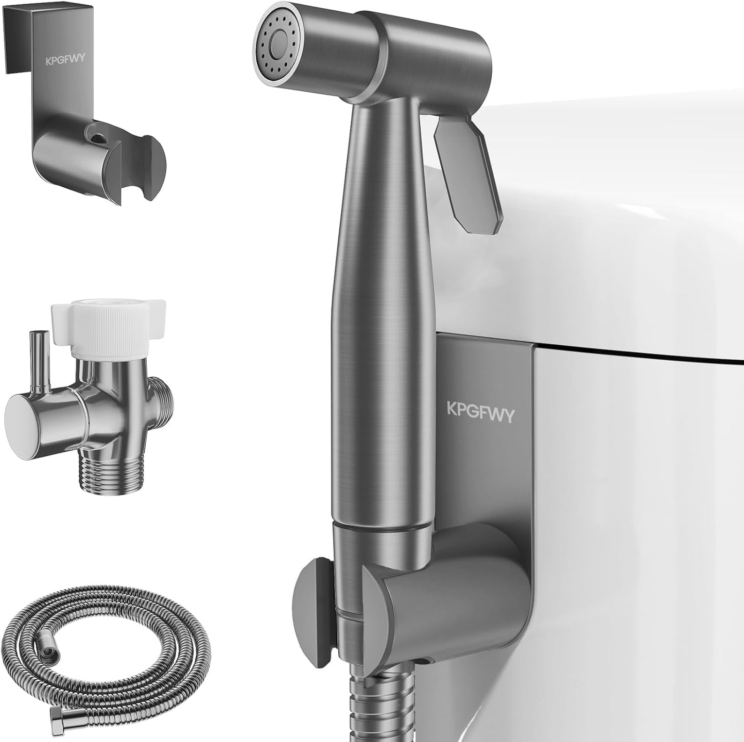 Handheld Bidet Sprayer for Toilet - Adjustable Pressure Stainless Steel Jet Sprayer for Cloth Diaper Cleaning, Feminine Wash & Baby Care, Muslim Shower Hose Kit KPGFWY (Gunmetal Gray)