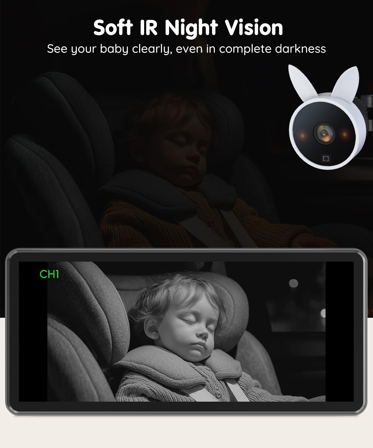 Babyvue BV3PRO Dual Baby Car Camera for 2 Boys, 7.2" 1080P HD Split Screen, Crystal Clear IR Night Vision, No Distortion Display Baby Car Monitor, Safe Driving for Back Seat & Pets