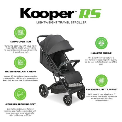 Joovy Kooper X2 Double Stroller, Lightweight Travel Stroller, Compact Fold with Tray, Black