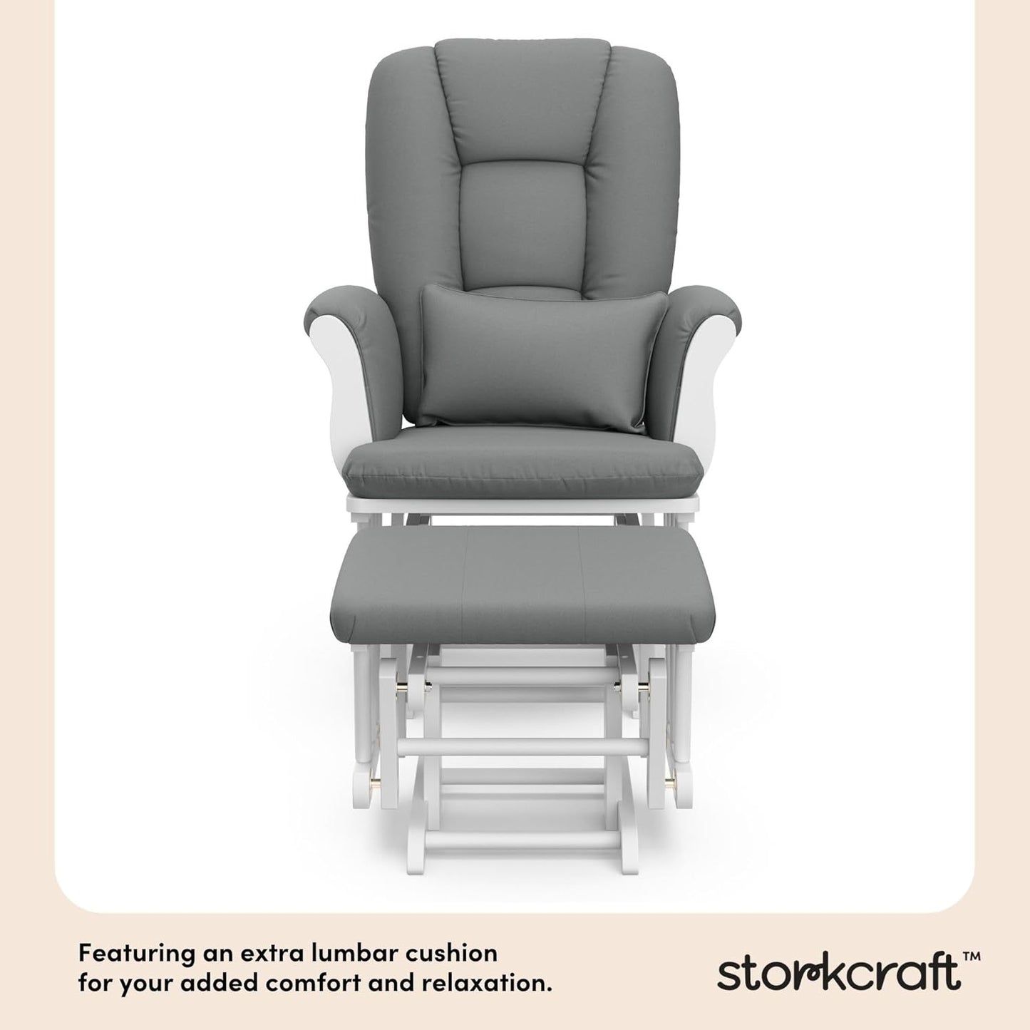 Storkcraft Tuscany Glider with Ottoman (Black/Gray) — GREENGUARD Gold Certified, Bonus Lumbar Cushion Included, Solid Wood Base, Smooth Motion, Award-Winning Nursery Rocking Chair, Glider and Ottoman