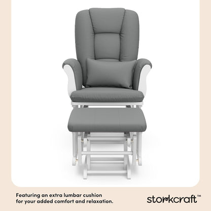 Storkcraft Tuscany Glider with Ottoman (Black/Gray) — GREENGUARD Gold Certified, Bonus Lumbar Cushion Included, Solid Wood Base, Smooth Motion, Award-Winning Nursery Rocking Chair, Glider and Ottoman