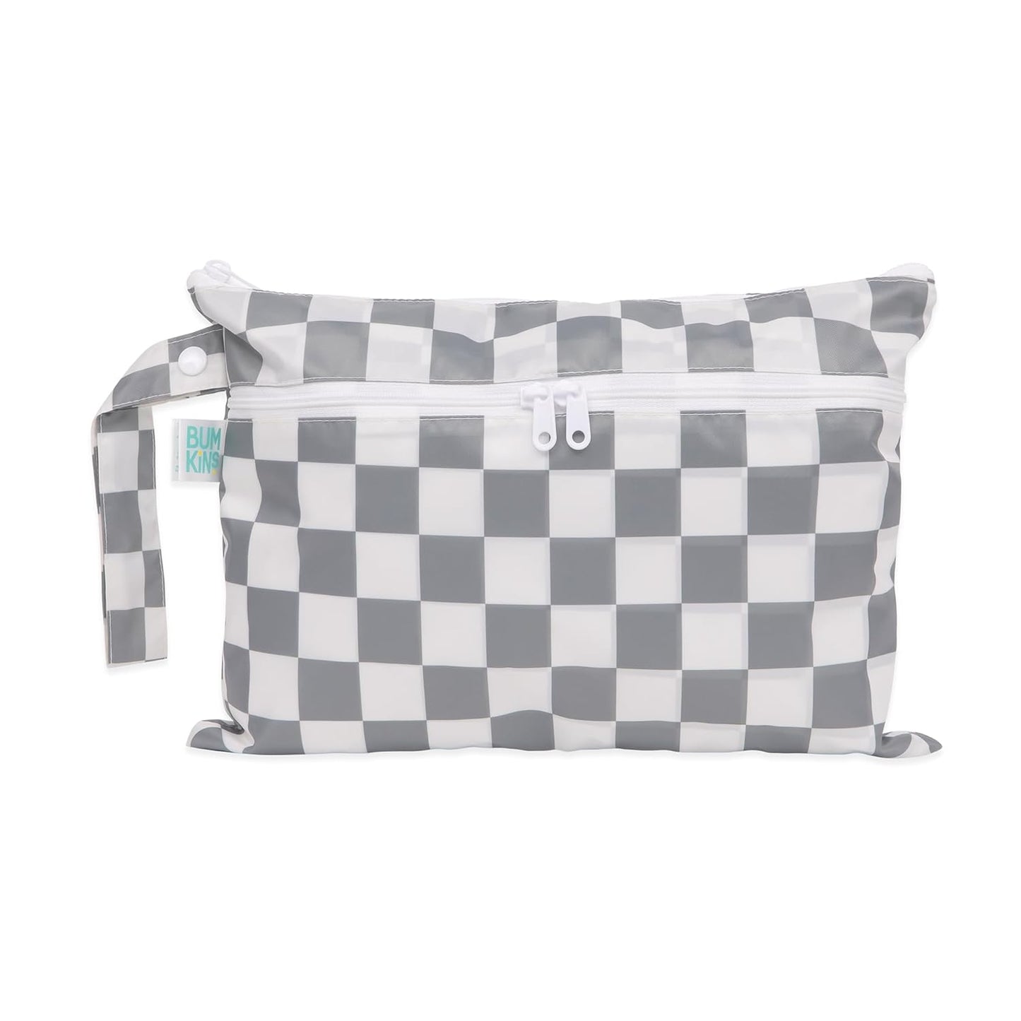 Bumkins Roamio Waterproof Wet Bag for Baby, Travel, Swim Suit, Cloth Diapers, Pump Parts, Pool, Beach, Gym Clothes, Toiletry, Hook to Stroller, Daycare, Zip Reusable Wetdry Packing Pouch, Multi Check - Colors A