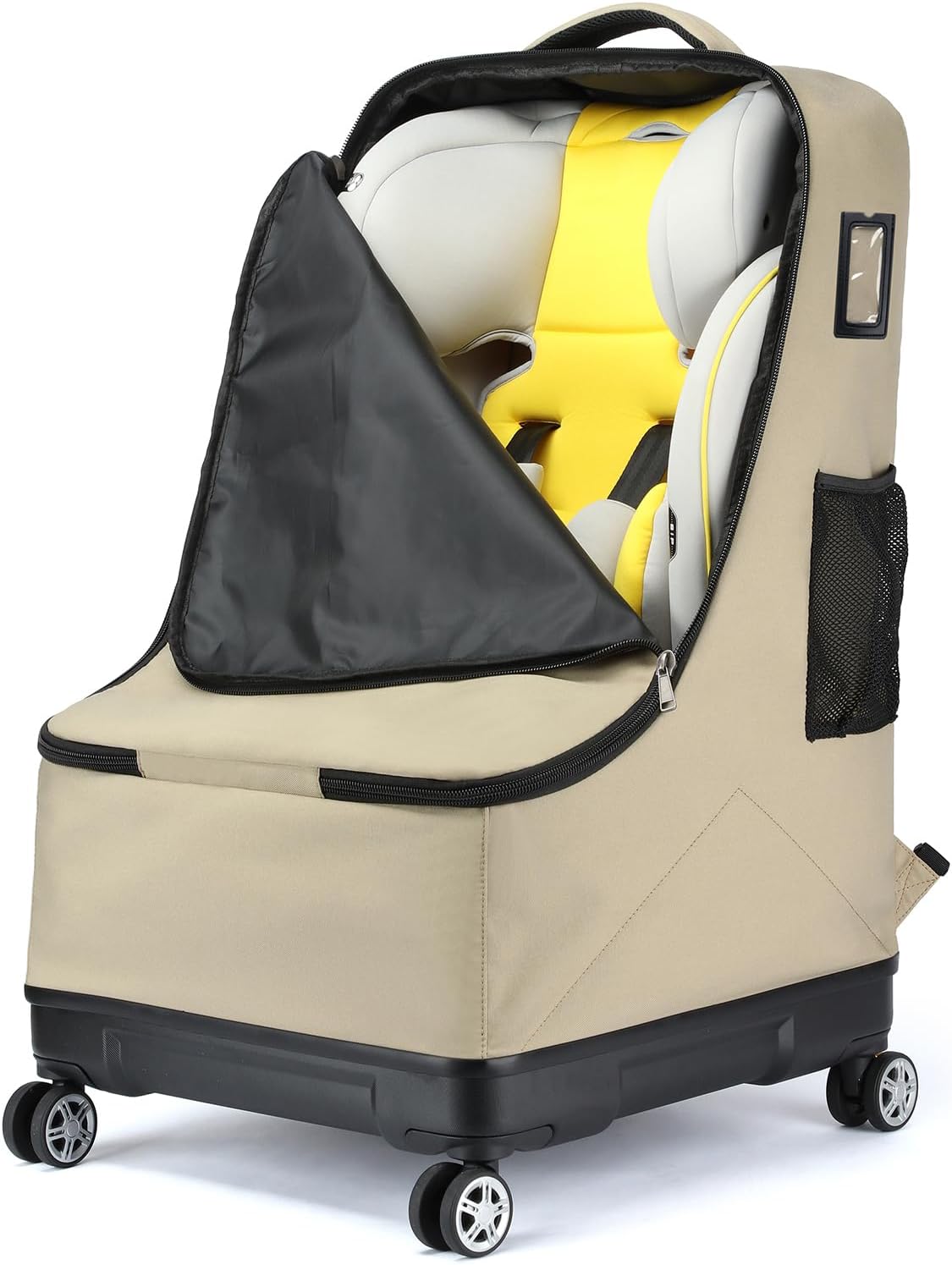 TUGUAN Car Seat Travel Bag for Airplane with Spinner Wheels, Infant Car Seat Bags for Air Travel with Hard Bottom, Padded Car Seat Backpack, Large Car Seat Storage Bag for Airport Check, Brown