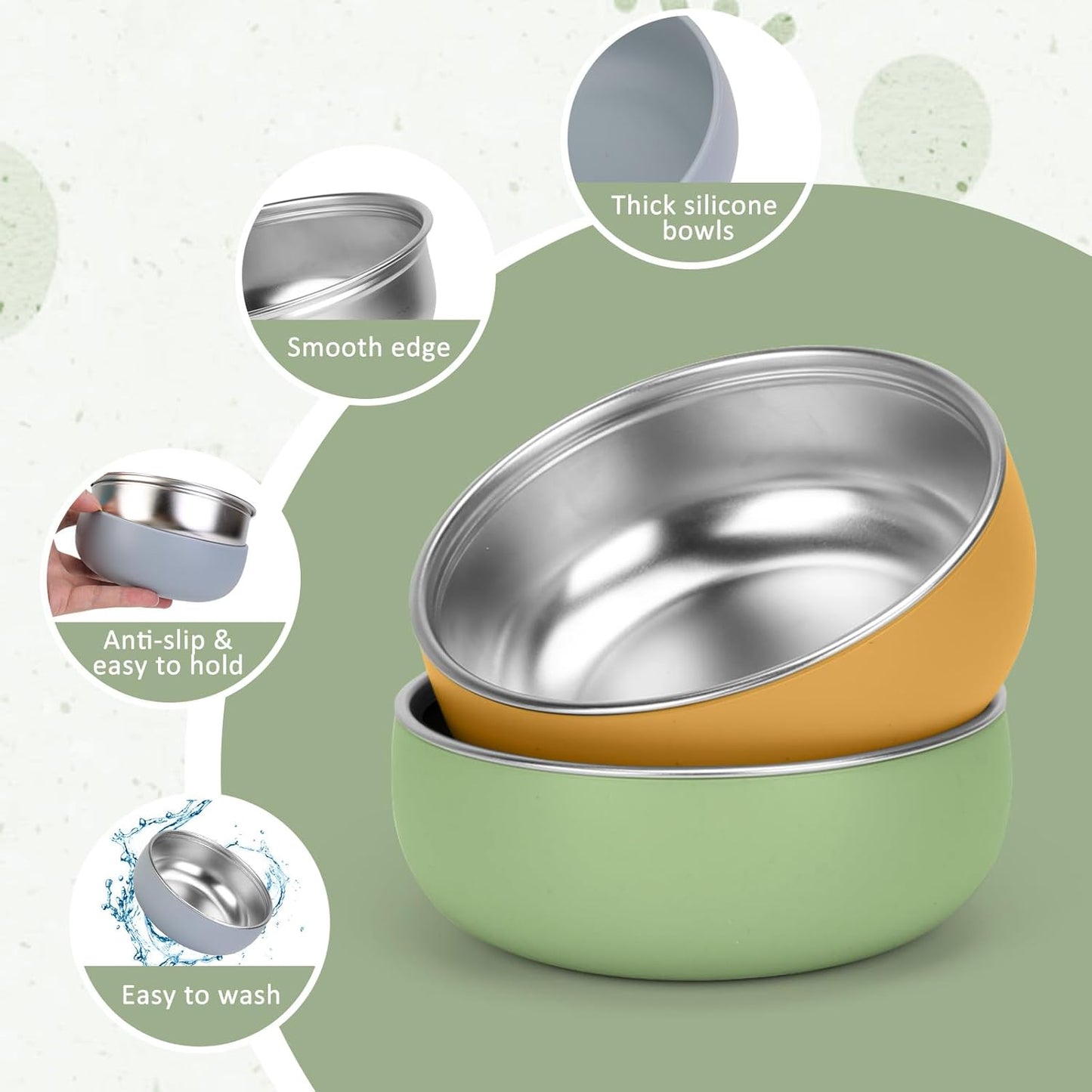 ShineMe Stainless Steel Bowls, 6 pack Snack Containers with Removable Colorful Silicone Sleeves, Unbreakable Kids Bowls for Icecream, Soup, Cereal, Yogurt...